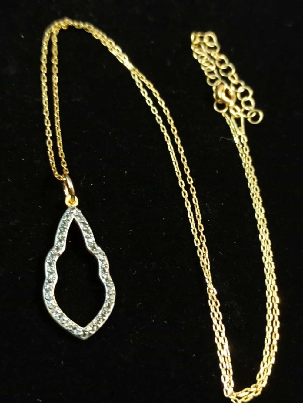 PAJ 925 Sterling Silver Gold Plated Teardrop Pendant Necklace CZ Open Drop
